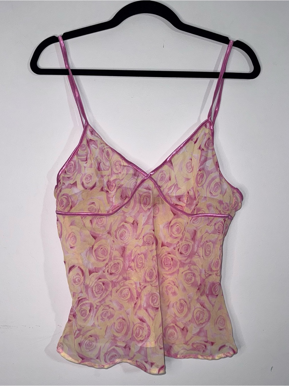 Y2K Romance Pink Rose Mesh Cami Top Coquette Fairycore Size XL M